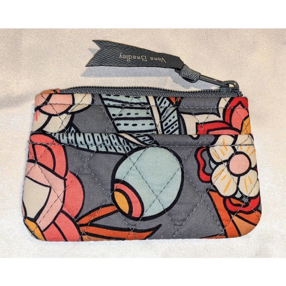 Vera Bradley Tropical Evening Coin Purse Floral On Gray Background GUC